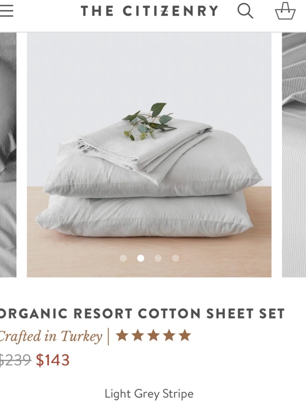 The Citizenry Light Grey Striped Cotton Sheet Set